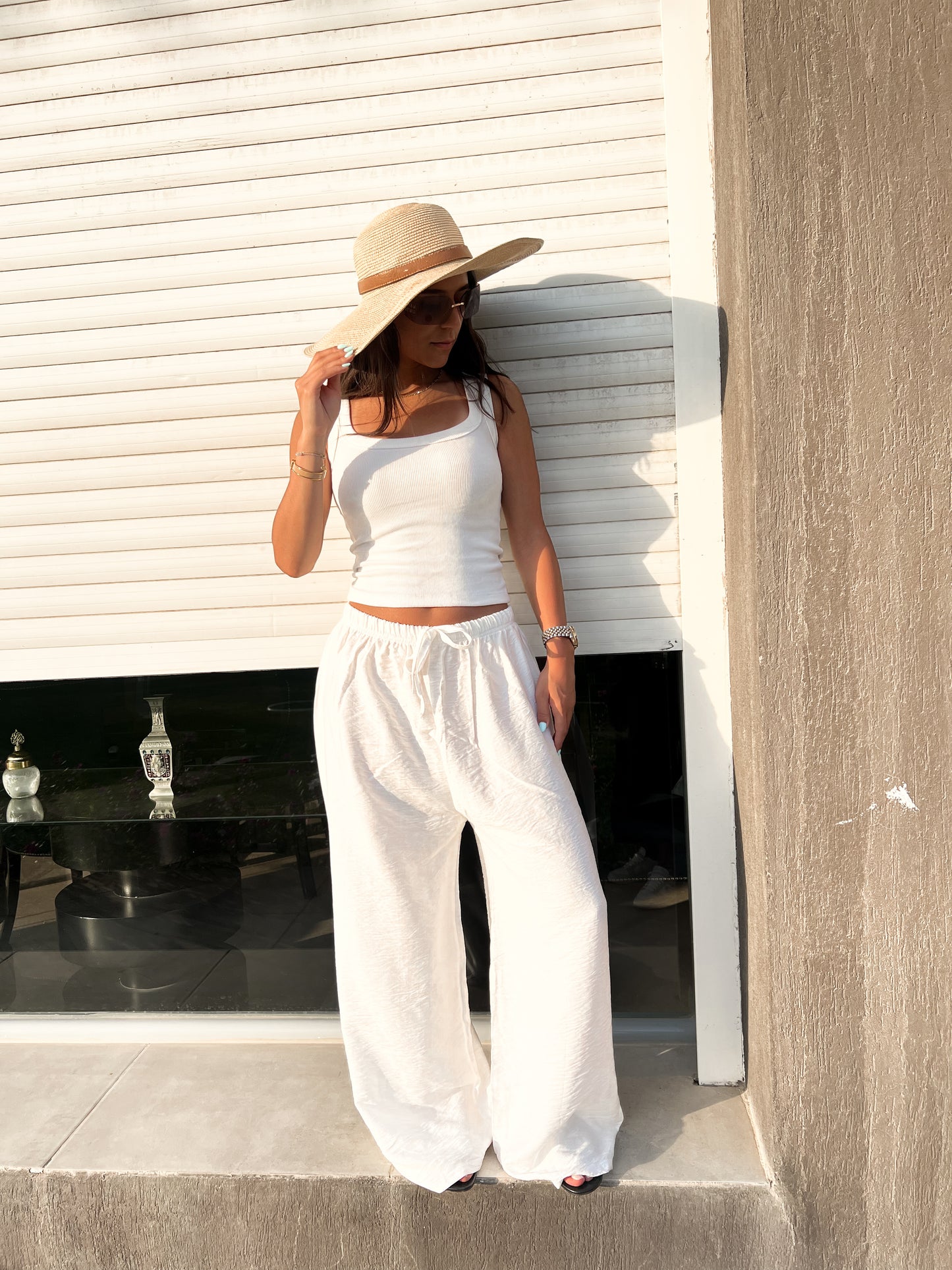 White linen pants