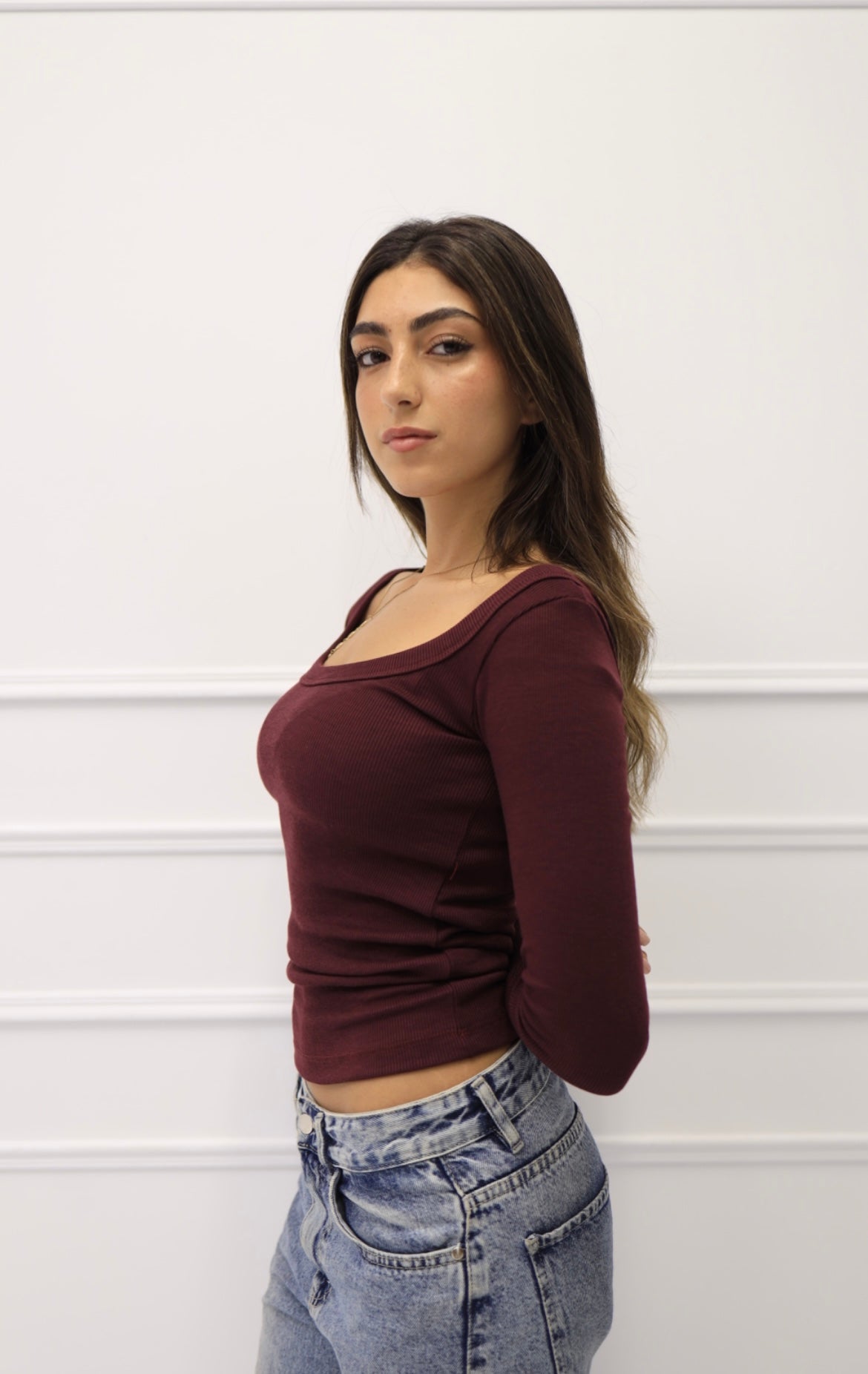 Burgundy long sleeve top