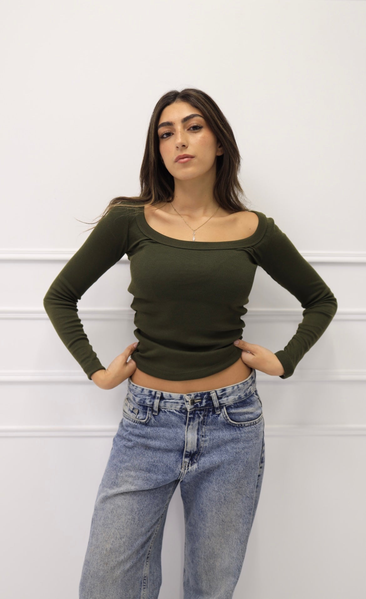 Olive long sleeve top
