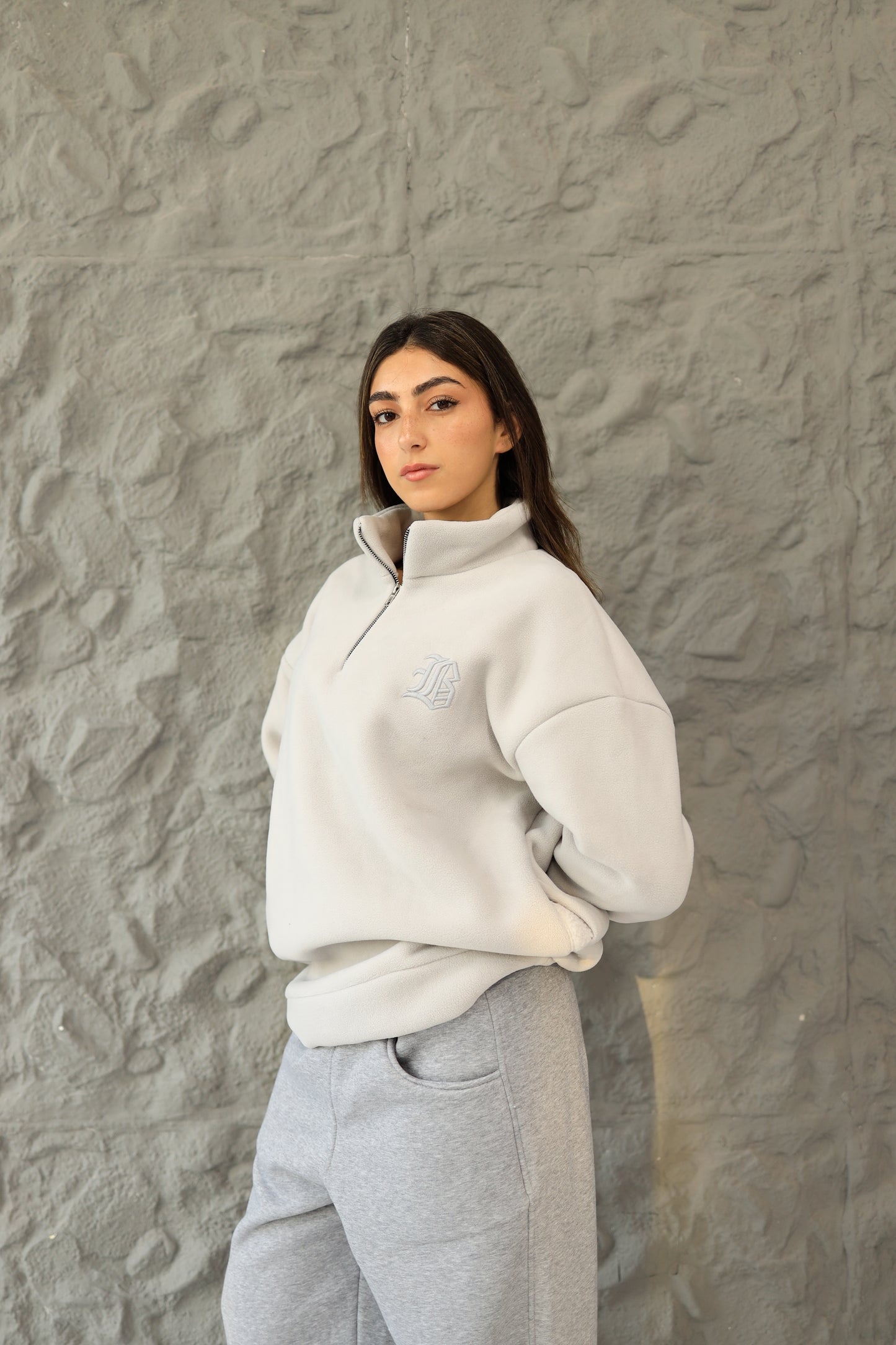 Light grey polar fleece jumper