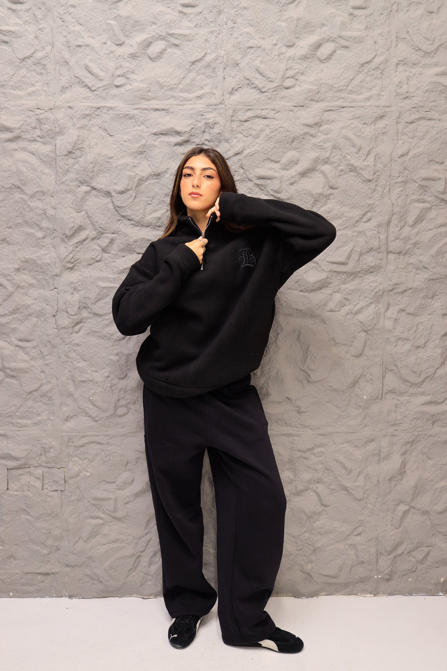 Black polar fleece jumper