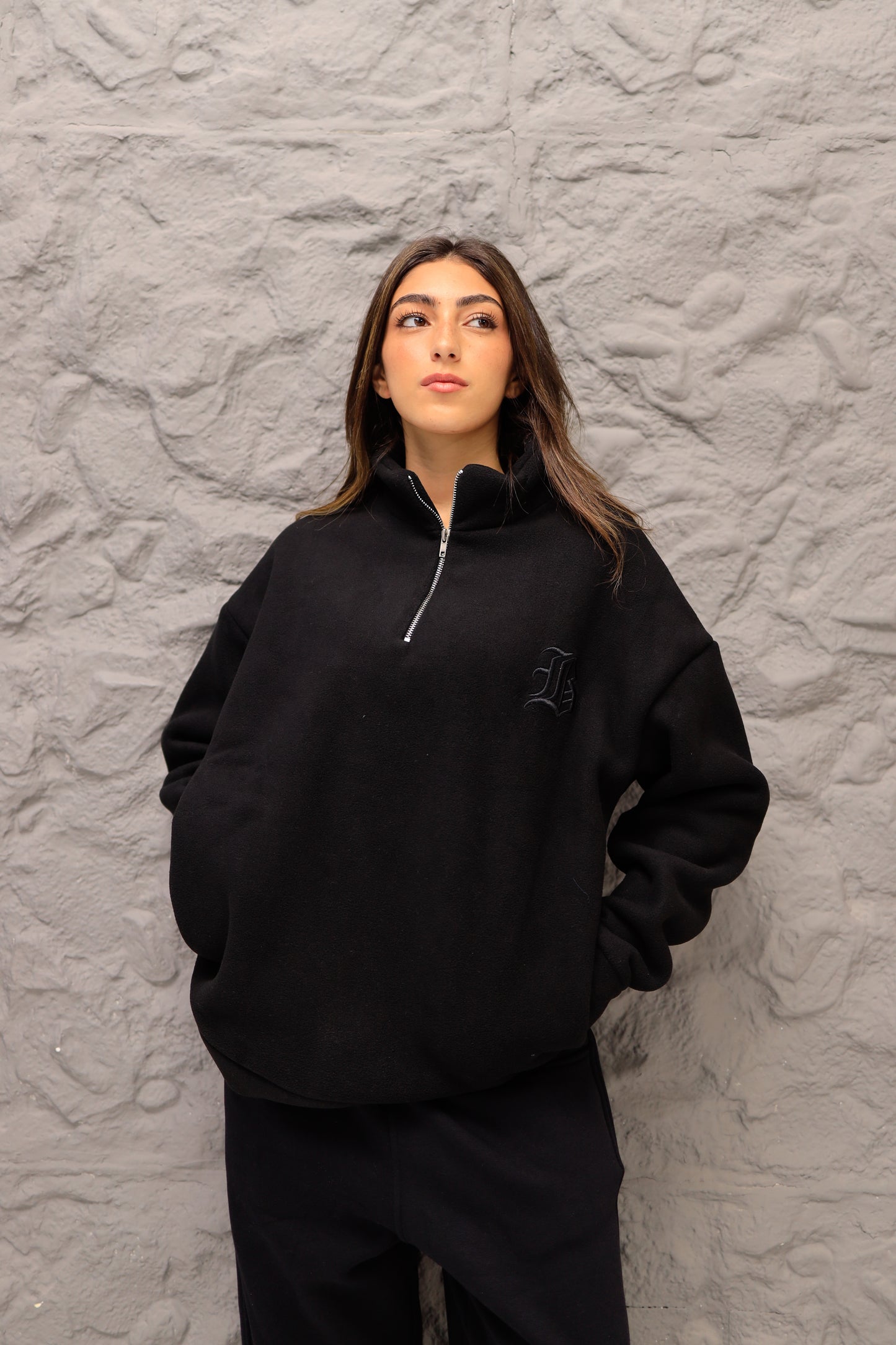 Black polar fleece jumper