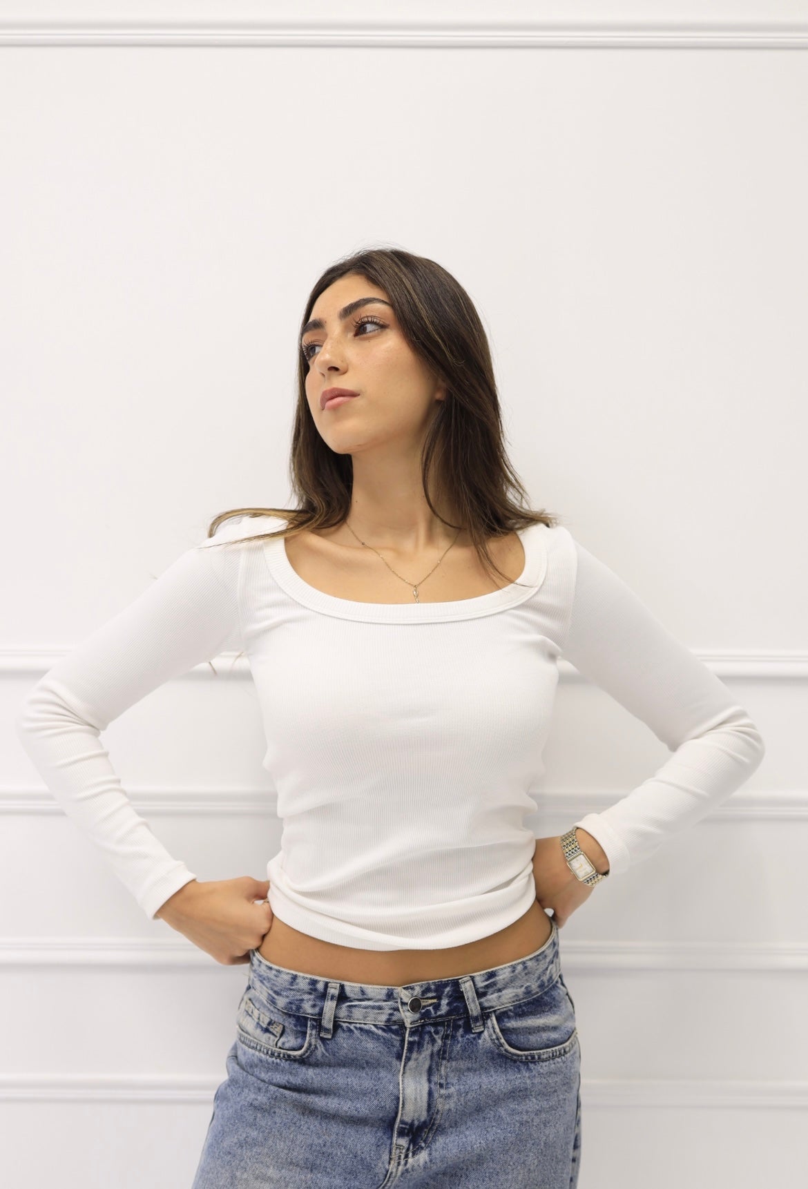 White long sleeve top