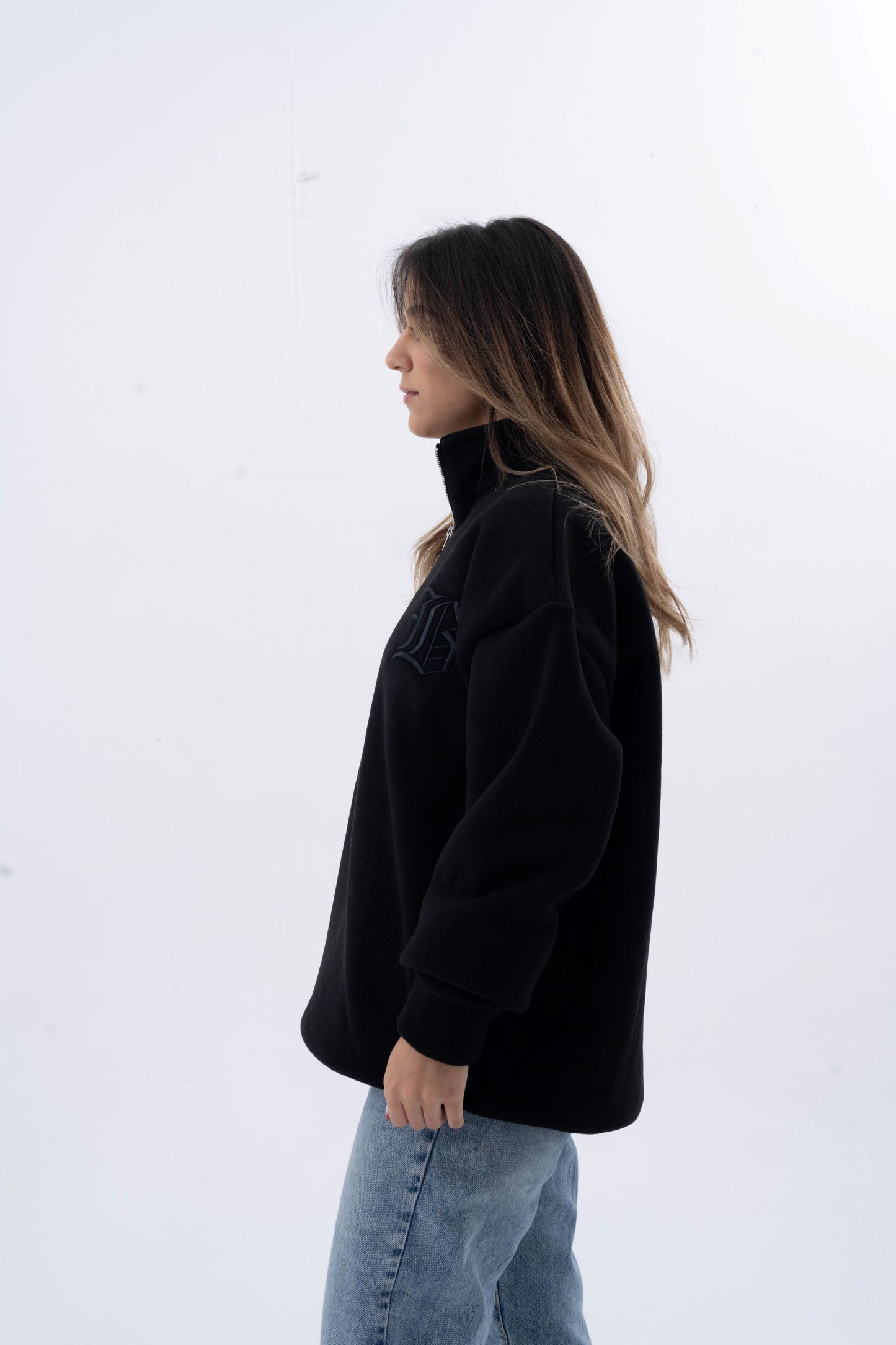 Black Zip-Up Polar Fleece Jumper