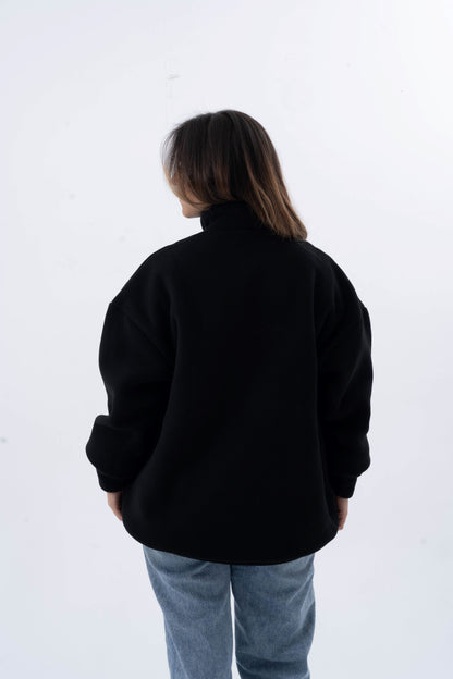 Black Zip-Up Polar Fleece Jumper