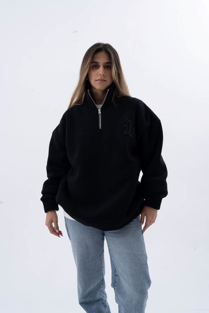 Black Zip-Up Polar Fleece Jumper