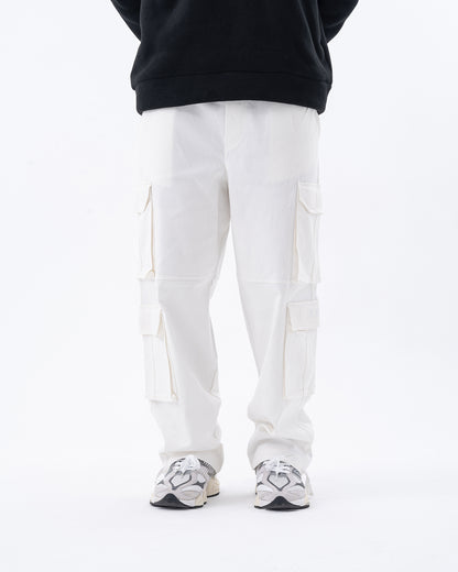 White Wide Cargo Pants