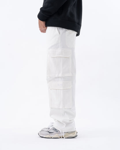 White Wide Cargo Pants