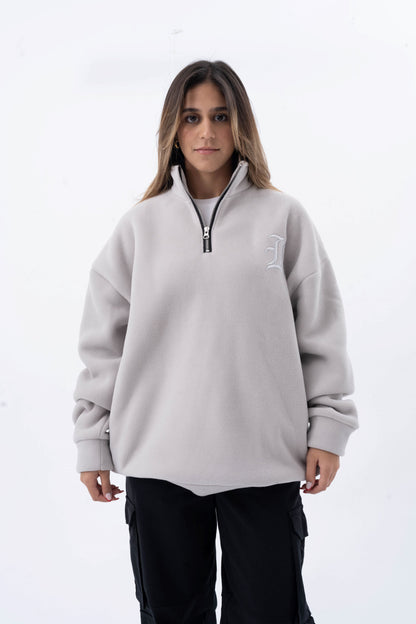 Grey Zip-Up Polar Fleece Jumper